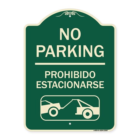 Signmission No Parking Prohibido Estacionarse W/ Car Tow Graphic Heavy-Gauge Alum Sign, 24" x 18", G-1824-23597 A-DES-G-1824-23597